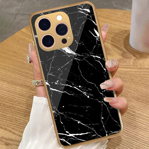 iPhone 14 Pro Max - Black Marble Series - HQ Premium Shine Durable Golden Electroplate Case