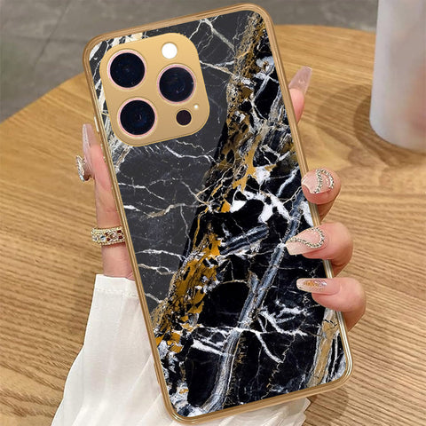 iPhone 13 Pro Max - Black Marble Series - HQ Premium Shine Durable Golden Electroplate Case