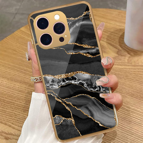iPhone 14 Pro Max - Black Marble Series - HQ Premium Shine Durable Golden Electroplate Case