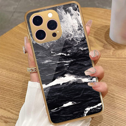 iPhone 15 Pro Max - Black Marble Series - HQ Premium Shine Durable Golden Electroplate Case