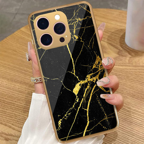 iPhone 14 Pro Max - Black Marble Series - HQ Premium Shine Durable Golden Electroplate Case
