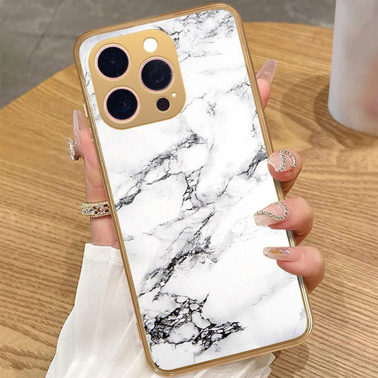 iPhone 14 Pro Max - White Marble Series - HQ Premium Shine Durable Golden Electroplate Case