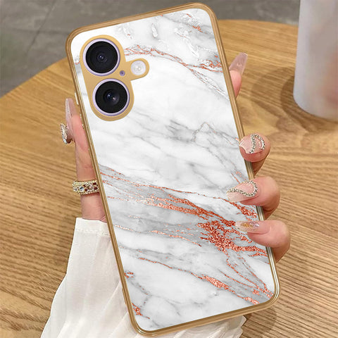 iPhone 16 Plus - White Marble Series - HQ Premium Shine Durable Golden Electroplate Case
