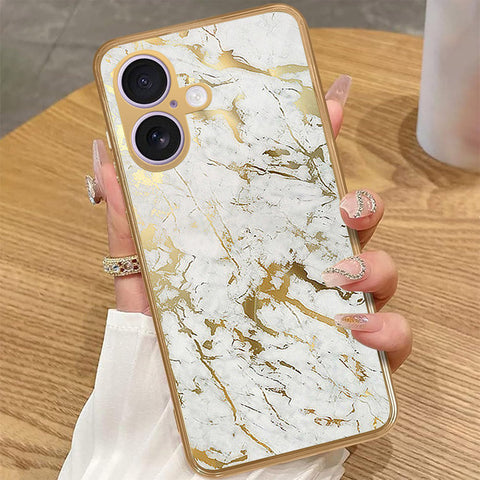 iPhone 16 - White Marble Series - HQ Premium Shine Durable Golden Electroplate Case