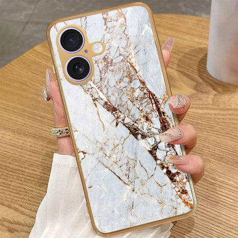 iPhone 17 - White Marble Series - HQ Premium Shine Durable Golden Electroplate Case