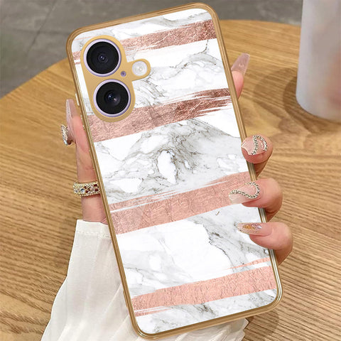 iPhone 16 - White Marble Series - HQ Premium Shine Durable Golden Electroplate Case