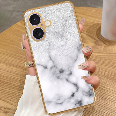 iPhone 16 - White Marble Series - HQ Premium Shine Durable Golden Electroplate Case