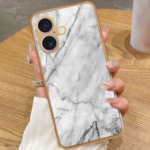 iPhone 16 - White Marble Series - HQ Premium Shine Durable Golden Electroplate Case