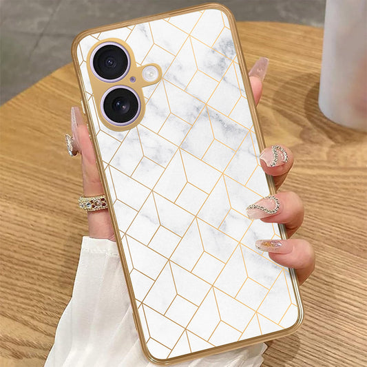 iPhone 17 - White Marble Series 2 - HQ Premium Shine Durable Golden Electroplate Case
