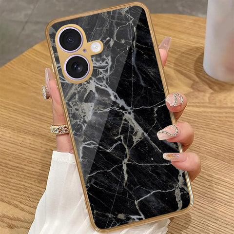 iPhone 16 - Black Marble Series - HQ Premium Shine Durable Golden Electroplate Case