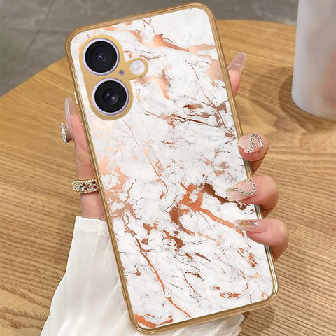 iPhone 16 Plus - White Marble Series 2 - HQ Premium Shine Durable Golden Electroplate Case
