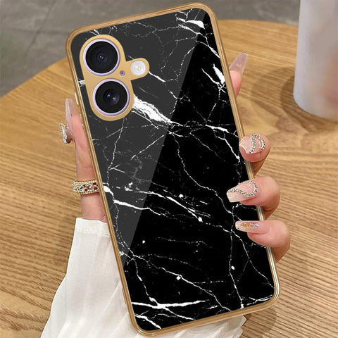 iPhone 17 - Black Marble Series - HQ Premium Shine Durable Golden Electroplate Case