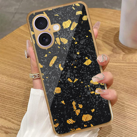 iPhone 16 - Black Marble Series - HQ Premium Shine Durable Golden Electroplate Case
