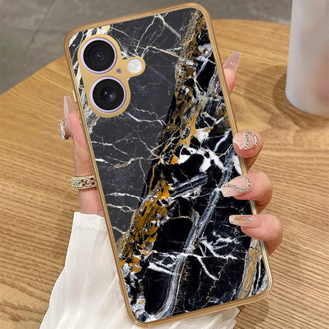 iPhone 16 - Black Marble Series - HQ Premium Shine Durable Golden Electroplate Case