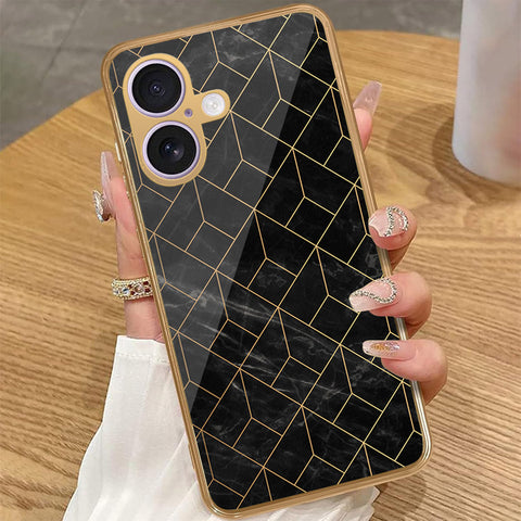 iPhone 16 - Black Marble Series - HQ Premium Shine Durable Golden Electroplate Case