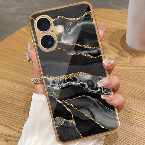iPhone 16 Plus - Black Marble Series - HQ Premium Shine Durable Golden Electroplate Case