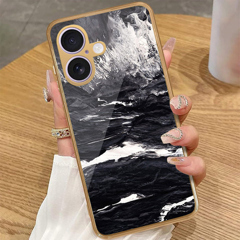 iPhone 16 - Black Marble Series - HQ Premium Shine Durable Golden Electroplate Case