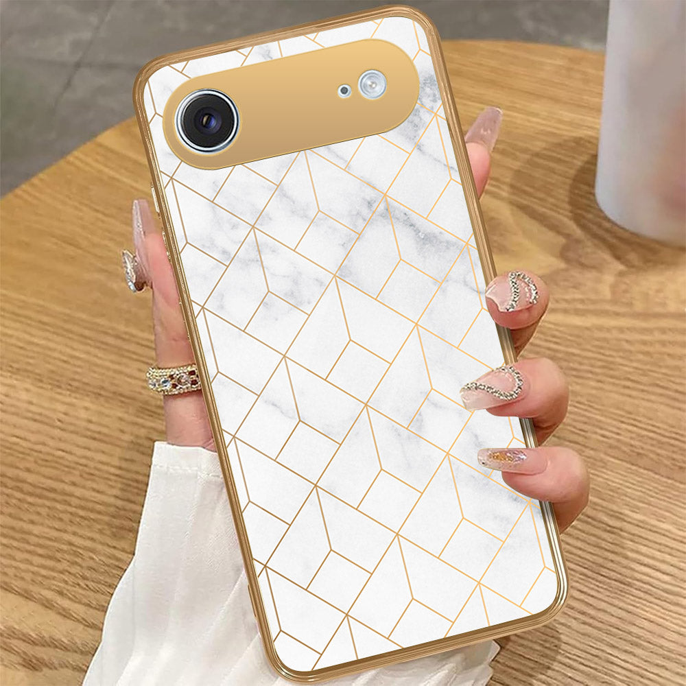 iPhone 17 Air - White Marble Series 2 - HQ Premium Shine Durable Golden Electroplate Case