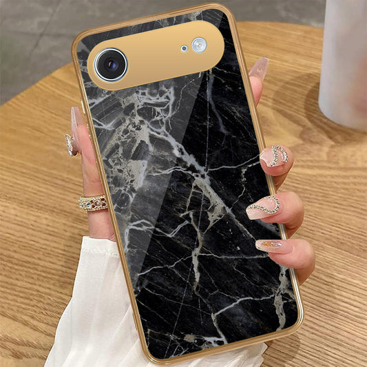 iPhone 17 Air - Black Marble Series - HQ Premium Shine Durable Golden Electroplate Case