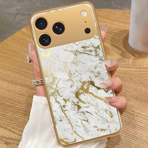 iPhone 17 Pro Max - White Marble Series - HQ Premium Shine Durable Golden Electroplate Case
