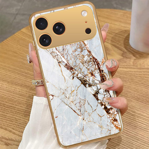 iPhone 17 Pro Max - White Marble Series - HQ Premium Shine Durable Golden Electroplate Case