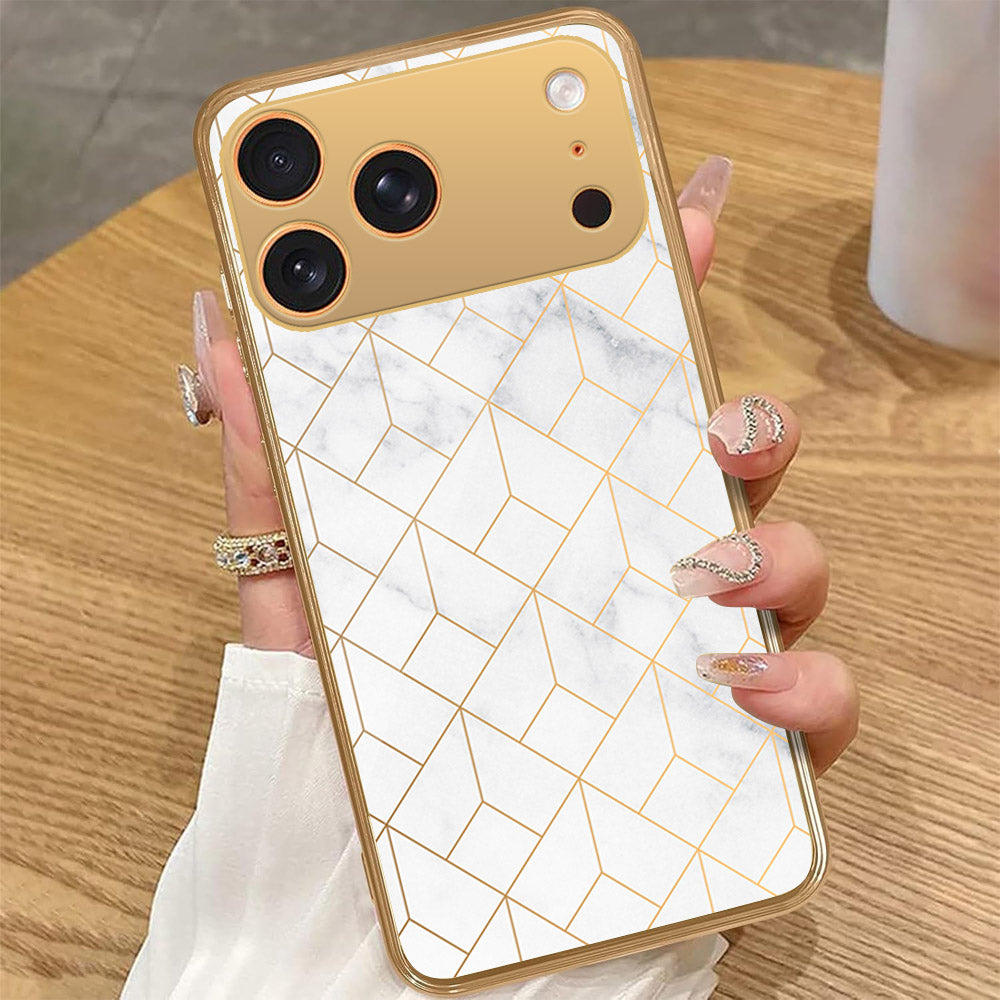 iPhone 17 Pro Max - White Marble Series 2 - HQ Premium Shine Durable Golden Electroplate Case