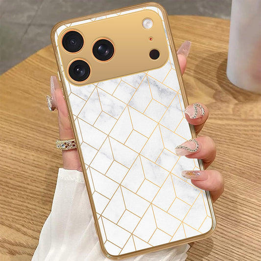 iPhone 17 Pro Max - White Marble Series 2 - HQ Premium Shine Durable Golden Electroplate Case