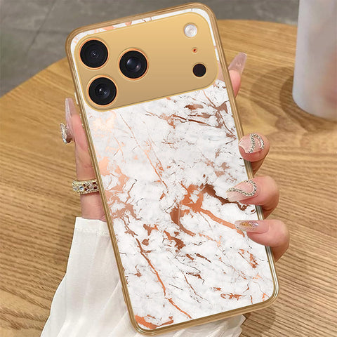 iPhone 17 Pro Max - White Marble Series 2 - HQ Premium Shine Durable Golden Electroplate Case