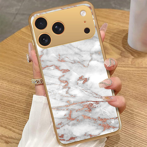iPhone 17 Pro Max - White Marble Series 2 - HQ Premium Shine Durable Golden Electroplate Case