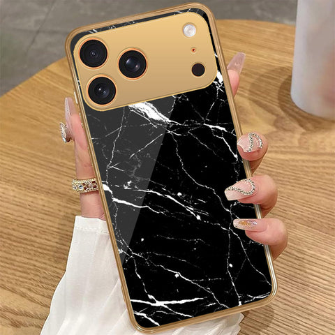 iPhone 17 Pro Max - Black Marble Series - HQ Premium Shine Durable Golden Electroplate Case
