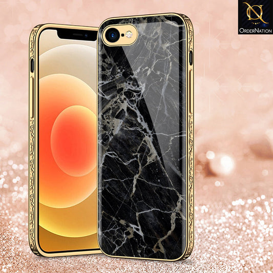iPhone 8 / 7 Cover - Black Marble Series - Premium Electroplated Shutterproof Case Soft Silicon Borders Case