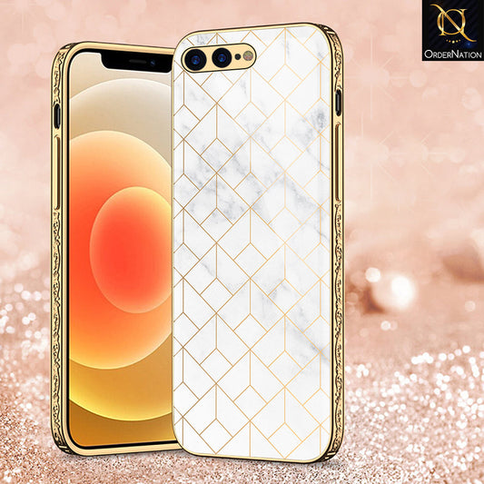 iPhone 8 Plus / 7 Plus Cover - White Marble Series 2 - Premium Electroplated Shutterproof Case Soft Silicon Borders Case