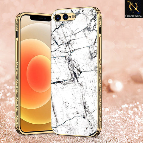 iPhone 8 Plus / 7 Plus Cover - White Marble Series 2 - Premium Electroplated Shutterproof Case Soft Silicon Borders Case