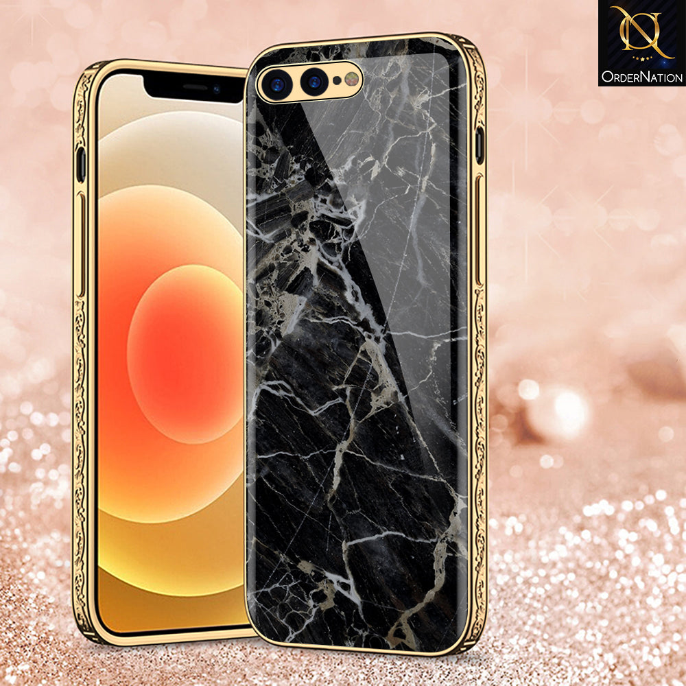 iPhone 8 Plus / 7 Plus Cover - Black Marble Series - Premium Electroplated Shutterproof Case Soft Silicon Borders Case