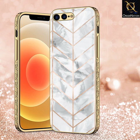 iPhone 8 Plus / 7 Plus Cover - White Marble Series 2 - Premium Electroplated Shutterproof Case Soft Silicon Borders Case
