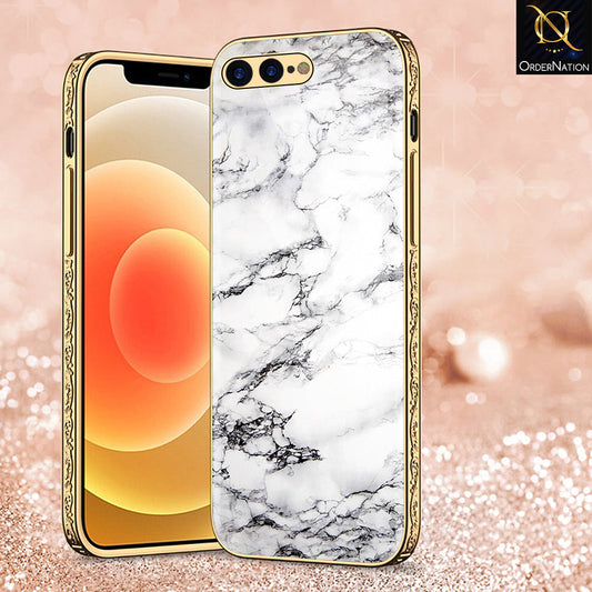 iPhone 8 Plus / 7 Plus Cover - White Marble Series - Premium Electroplated Shutterproof Case Soft Silicon Borders Case
