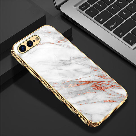 iPhone 8 Plus / 7 Plus Cover - White Marble Series - Premium Electroplated Shutterproof Case Soft Silicon Borders Case