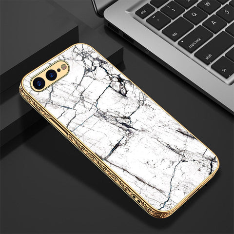iPhone 8 Plus / 7 Plus Cover - White Marble Series 2 - Premium Electroplated Shutterproof Case Soft Silicon Borders Case