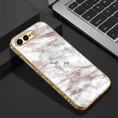 iPhone 8 Plus / 7 Plus Cover - White Marble Series 2 - Premium Electroplated Shutterproof Case Soft Silicon Borders Case
