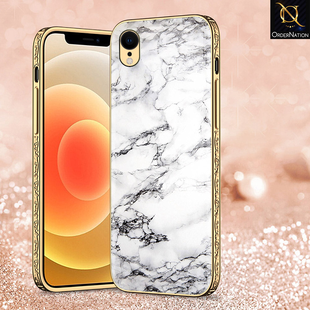 iPhone XR Cover - White Marble Series - Premium Electroplated Shutterproof Case Soft Silicon Borders Case