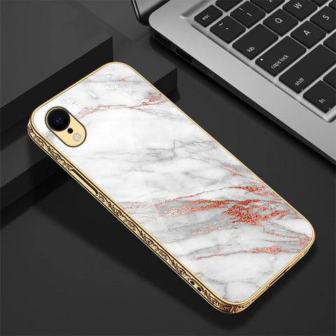 iPhone XR Cover - White Marble Series - Premium Electroplated Shutterproof Case Soft Silicon Borders Case