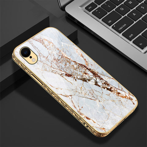 iPhone XR Cover - White Marble Series - Premium Electroplated Shutterproof Case Soft Silicon Borders Case