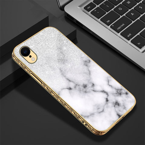 iPhone XR Cover - White Marble Series - Premium Electroplated Shutterproof Case Soft Silicon Borders Case