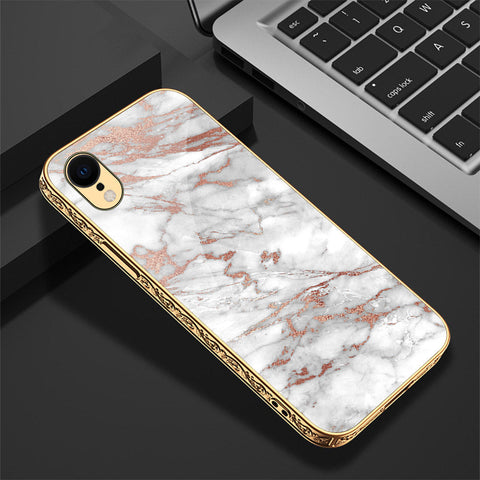 iPhone XR Cover - White Marble Series 2 - Premium Electroplated Shutterproof Case Soft Silicon Borders Case