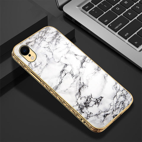 iPhone XR Cover - White Marble Series - Premium Electroplated Shutterproof Case Soft Silicon Borders Case