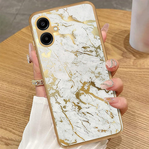 Samsung Galaxy A06 - White Marble Series - HQ Premium Shine Durable Golden Electroplate Case