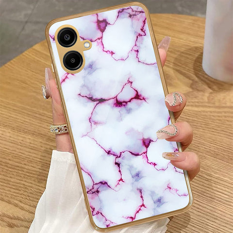 Samsung Galaxy A06 - White Marble Series - HQ Premium Shine Durable Golden Electroplate Case