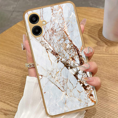 Samsung Galaxy A06 - White Marble Series - HQ Premium Shine Durable Golden Electroplate Case