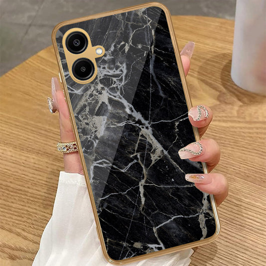 Samsung Galaxy A06 - Black Marble Series - HQ Premium Shine Durable Golden Electroplate Case