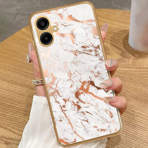 Samsung Galaxy A06 - White Marble Series 2 - HQ Premium Shine Durable Golden Electroplate Case